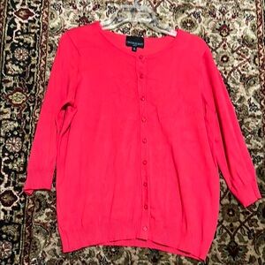 Cynthia Rowley Red Lightweight Cardigan Sweater 3/4 Sleeve Size 1X Runs Smaller